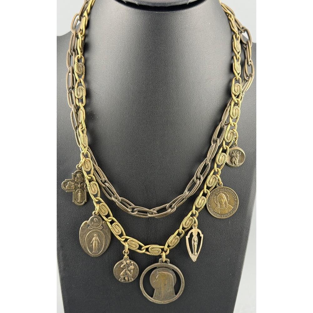 Vintage Religious Necklace Medal Charms Madonna St Christopher David Aubrey 16"
